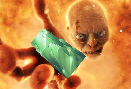 Gollum burning up as he grasps the Crystal Shard